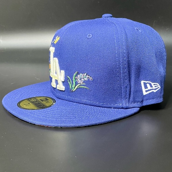 Los Angeles Dodgers Fitted Hat Blue LA New Era Floral Cap Sz 7 1/4 MLB Baseball - Picture 2 of 5